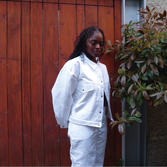 Veste trucker en jacquard blanc Pièce Unique