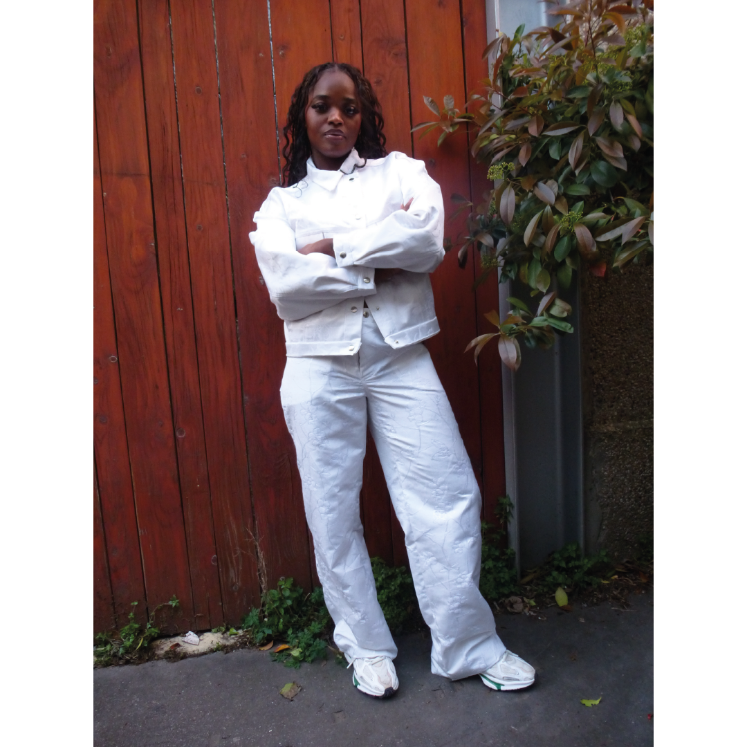Pantalon léger en jacquard blanc imprimé fleurs Pièce Unique