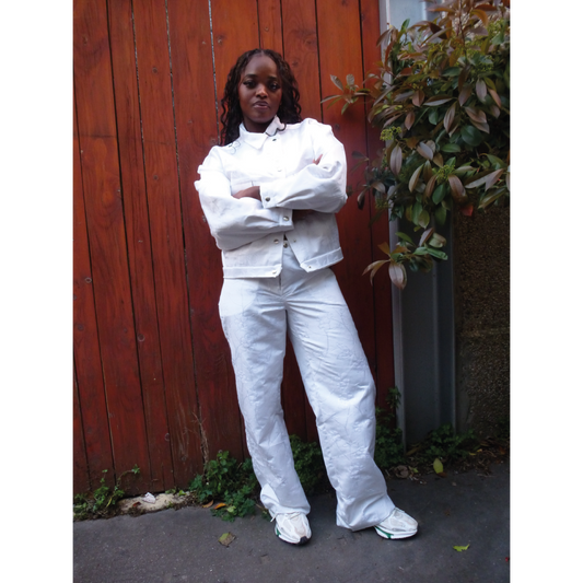 Pantalon léger en jacquard blanc imprimé fleurs Pièce Unique