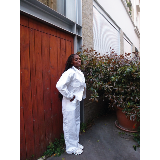 Pantalon léger en jacquard blanc imprimé fleurs Pièce Unique