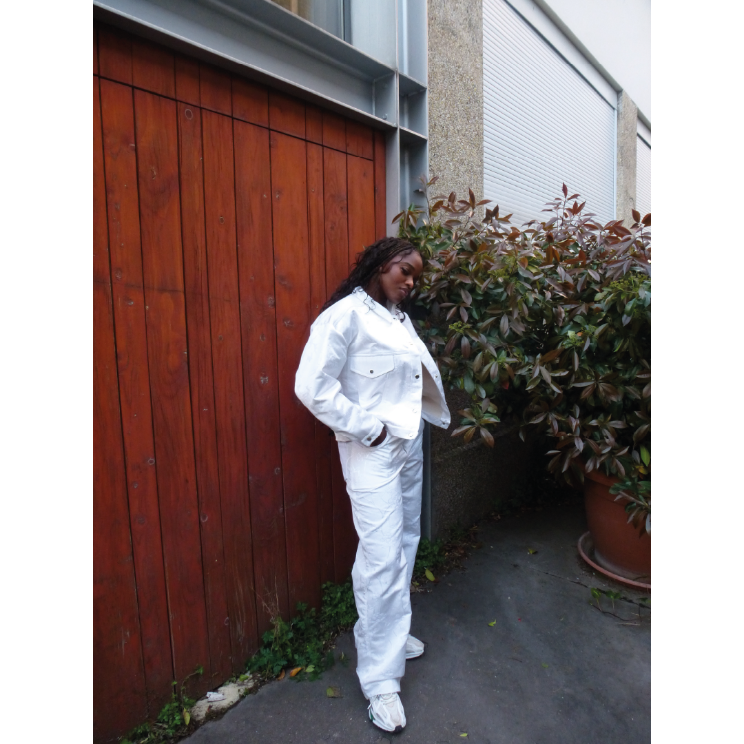 Pantalon léger en jacquard blanc imprimé fleurs Pièce Unique